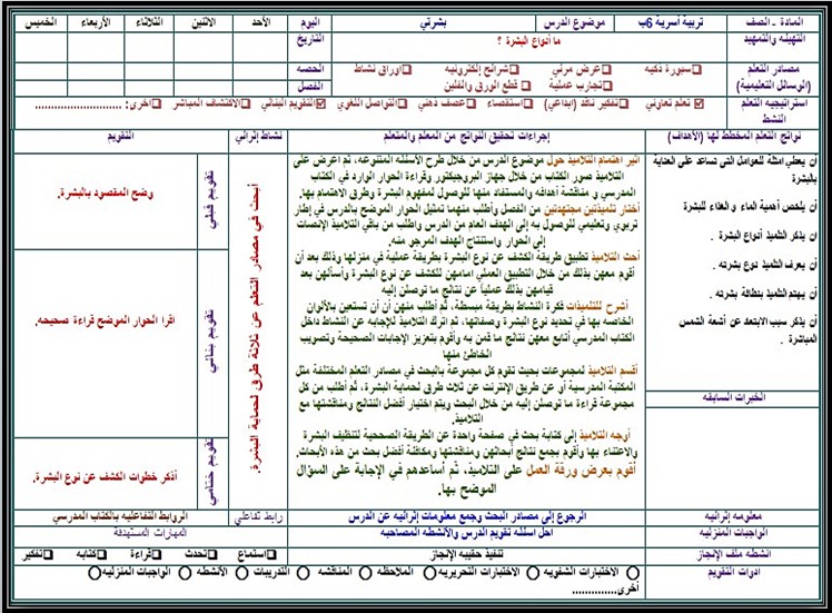 تحضير التربية الأسرية للصف السادس الابتدائي الفصل الدراسي الأول تحضير التربية الأسرية للصف السادس الابتدائي الفصل الدراسي الأول
