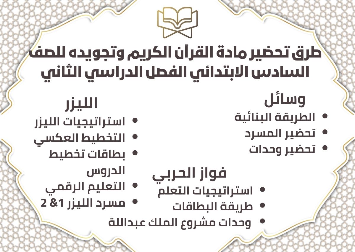 بوربوينت مادة القرآن الكريم وتجويده للصف السادس الابتدائي الفصل الدراسي الثاني بوربوينت مادة القرآن الكريم وتجويده للصف السادس الابتدائي الفصل الدراسي الثاني