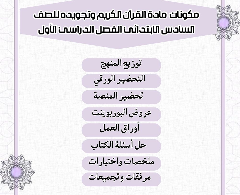 بوربوينت لمادة القرآن الكريم وتجويده للصف السادس الابتدائي الفصل الدراسي الأول بوربوينت لمادة القرآن الكريم وتجويده للصف السادس الابتدائي الفصل الدراسي الأول