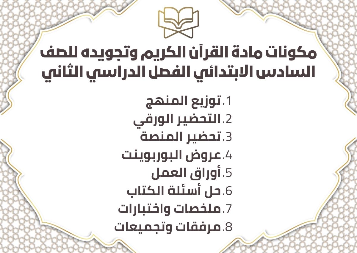 بوربوينت مادة القرآن الكريم وتجويده للصف السادس الابتدائي الفصل الدراسي الثاني بوربوينت مادة القرآن الكريم وتجويده للصف السادس الابتدائي الفصل الدراسي الثاني