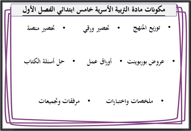ورق عمل التربية الأسرية للصف الخامس الابتدائي الفصل الدراسي الأول ورق عمل التربية الأسرية للصف الخامس الابتدائي الفصل الدراسي الأول