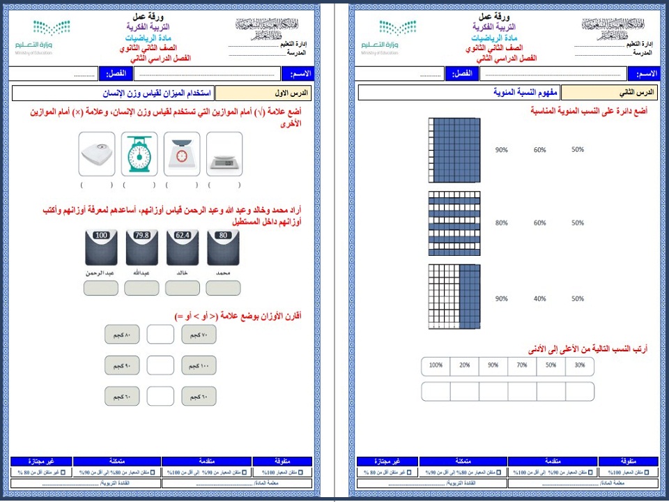 أوراق عمل مادة الرياضيات الصف الثاني الثانوي التربية الفكرية فصل دراسي ثاني أوراق عمل مادة الرياضيات الصف الثاني الثانوي التربية الفكرية فصل دراسي ثاني