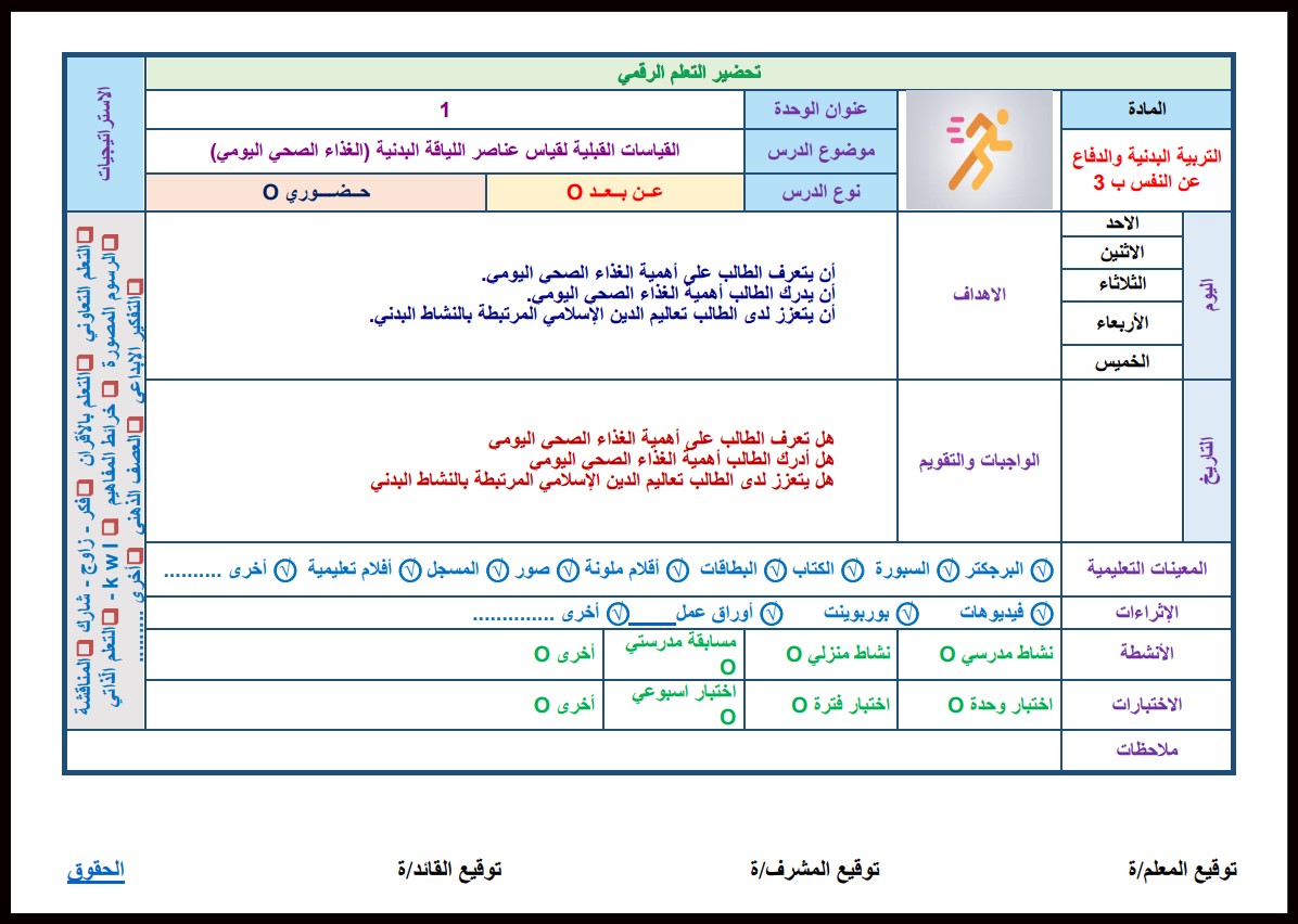تحاضير التربية البدنية والدفاع عن النفس الصف الثالث الابتدائي الفصل الدراسي الاول تحاضير التربية البدنية والدفاع عن النفس الصف الثالث الابتدائي الفصل الدراسي الاول