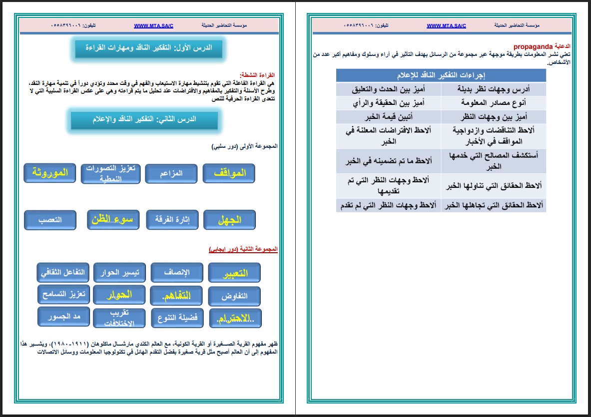 بوربوينت مادة التفكير الناقد الثالث متوسط الفصل الدراسي الثاني بوربوينت مادة التفكير الناقد الثالث متوسط الفصل الدراسي الثاني