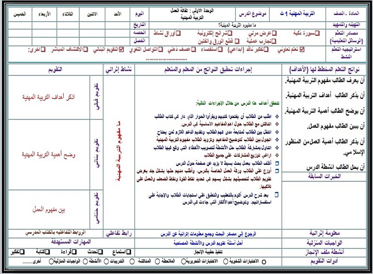 تحضير التربية المهنية نظام المسارات السنة الاولى المشتركة فصل دراسي ثاني تحضير التربية المهنية نظام المسارات السنة الاولى المشتركة فصل دراسي ثاني