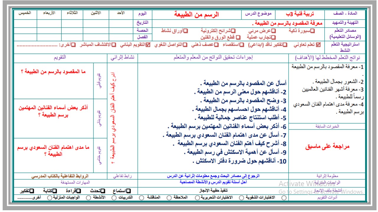 تحضير التربية الفنية الصف الثالث الابتدائي الفصل الثاني تحضير التربية الفنية الصف الثالث الابتدائي الفصل الثاني