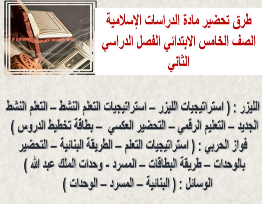 ملخص الدراسات الإسلامية الصف الخامس الابتدائي الفصل الدراسي الثاني ملخص الدراسات الإسلامية الصف الخامس الابتدائي الفصل الدراسي الثاني