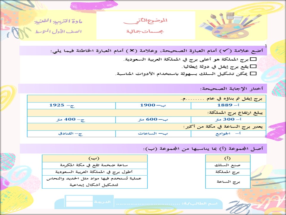 ملخص مادة التربية الفنية الصف الأول المتوسط الفصل الثاني ملخص مادة التربية الفنية الصف الأول المتوسط الفصل الثاني