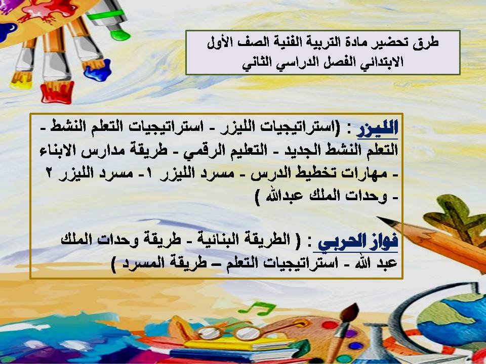 ملخص مادة التربيه الفنيه الصف الاول الابتدائي الفصل الدراسي الثاني ملخص مادة التربيه الفنيه الصف الاول الابتدائي الفصل الدراسي الثاني