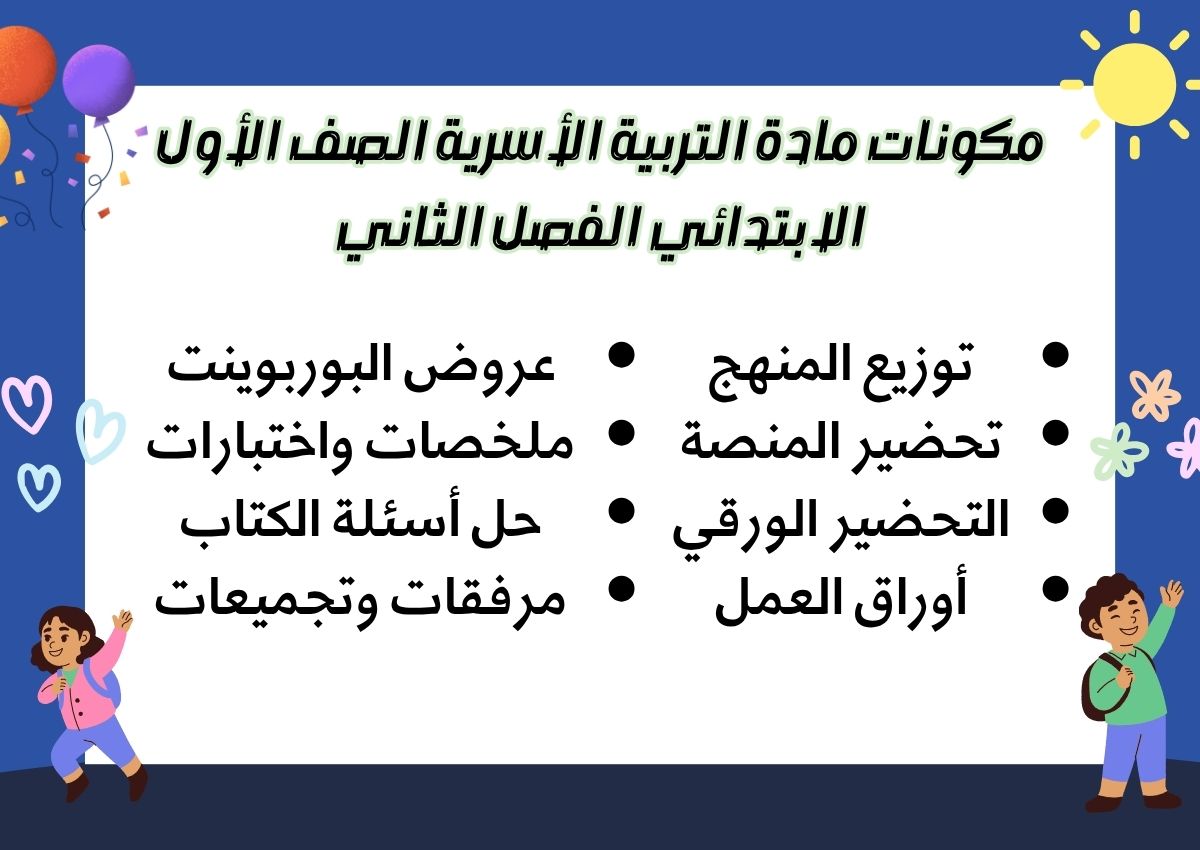 ملخص التربية الأسرية الصف الأول الابتدائي الفصل الثاني ملخص التربية الأسرية الصف الأول الابتدائي الفصل الثاني
