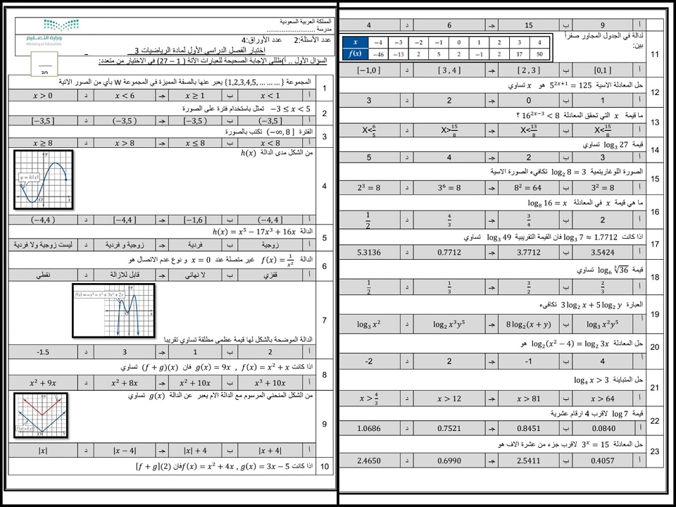 حل أسئلة رياضيات 3 مسارات حل أسئلة رياضيات 3 مسارات