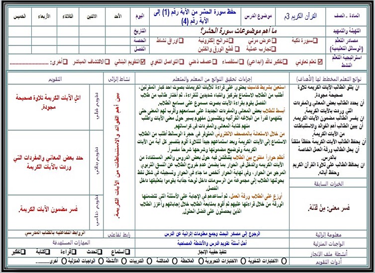 تحضير القرآن الكريم ثالث متوسط فصل أول تحضير القرآن الكريم ثالث متوسط فصل أول