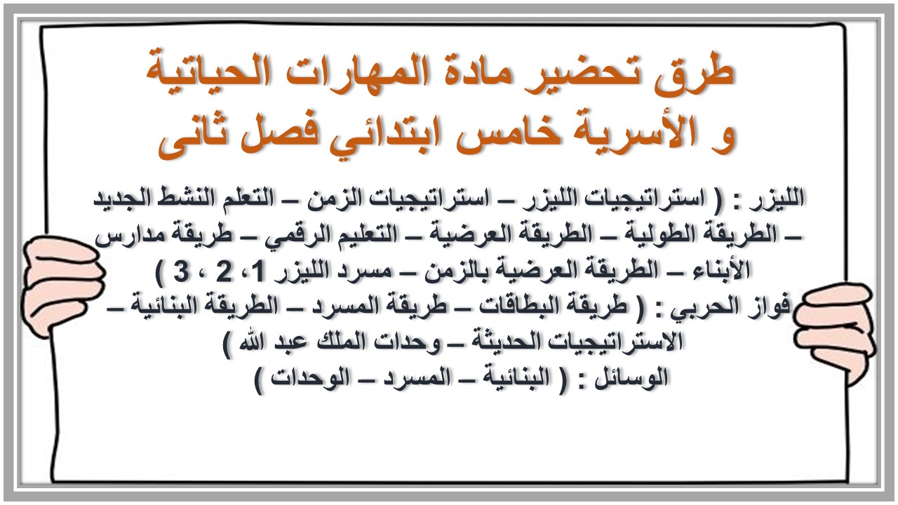 تحاضير مادة المهارات الحياتية و الأسرية خامس ابتدائي فصل ثانى تحاضير مادة المهارات الحياتية و الأسرية خامس ابتدائي فصل ثانى