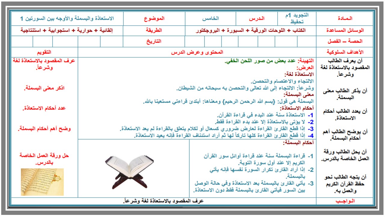 تحضير التجويد أول متوسط فصل أول تحضير التجويد أول متوسط فصل أول