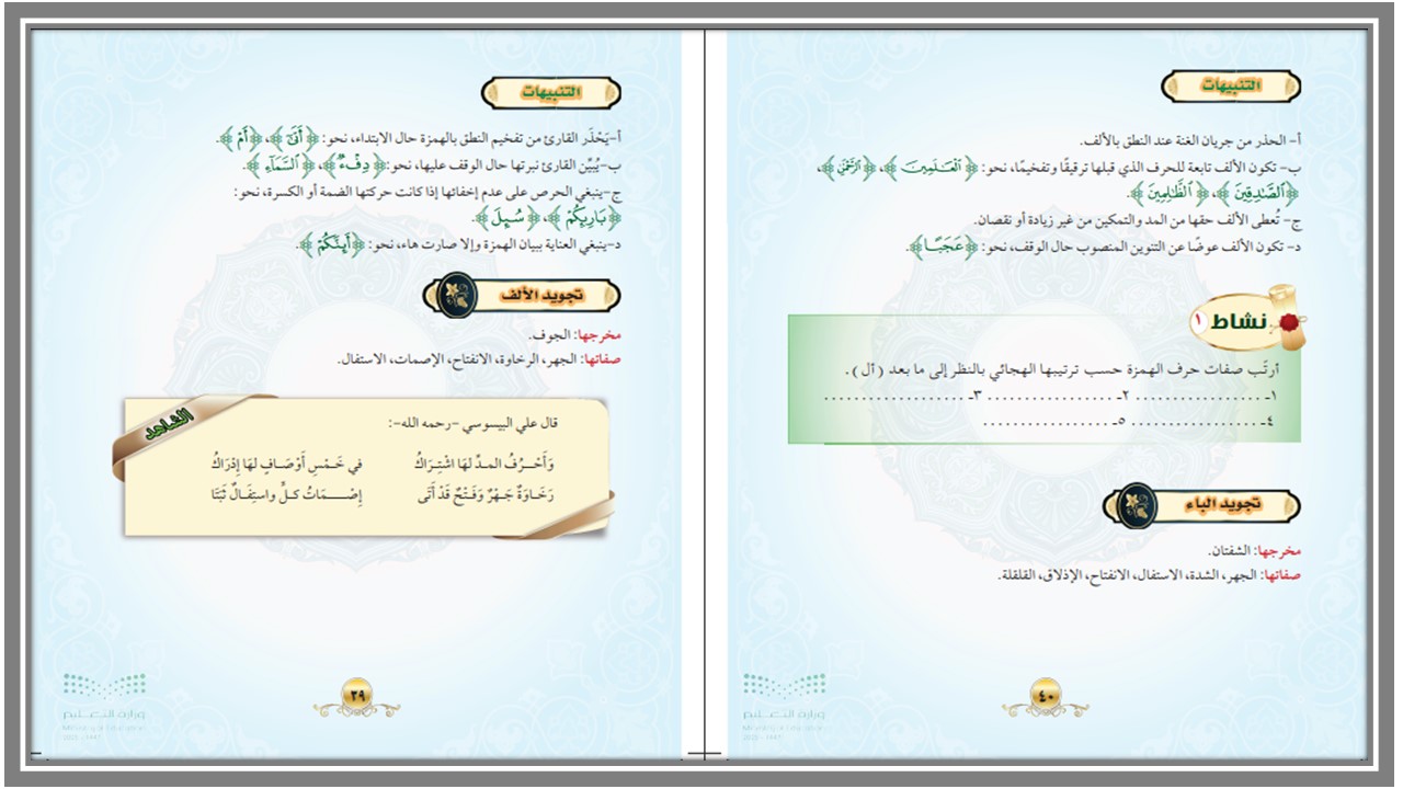 تحضير التجويد ثالث متوسط فصل أول تحضير التجويد ثالث متوسط فصل أول