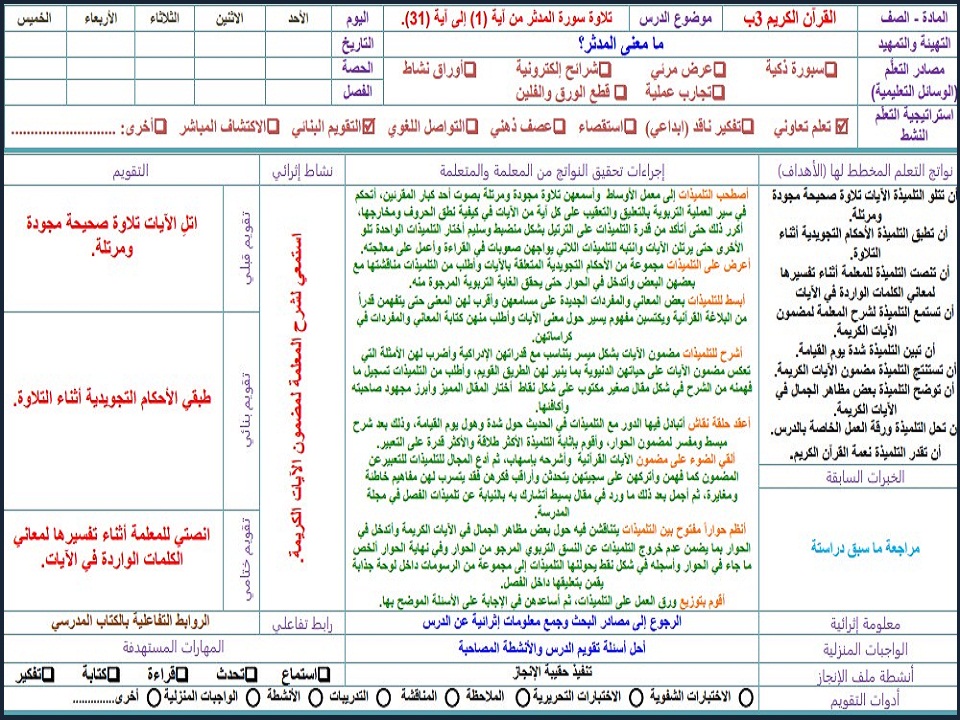 تحضير القرآن الكريم تلاوة ثالث ابتدائي فصل أول تحضير القرآن الكريم تلاوة ثالث ابتدائي فصل أول