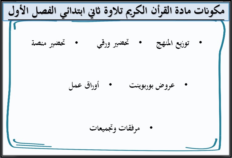 تحضير القرآن الكريم تلاوة ثاني ابتدائي فصل أول تحضير القرآن الكريم تلاوة ثاني ابتدائي فصل أول