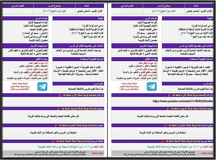 تحضير القرآن الكريم تلاوة سادس ابتدائي فصل أول تحضير القرآن الكريم تلاوة سادس ابتدائي فصل أول
