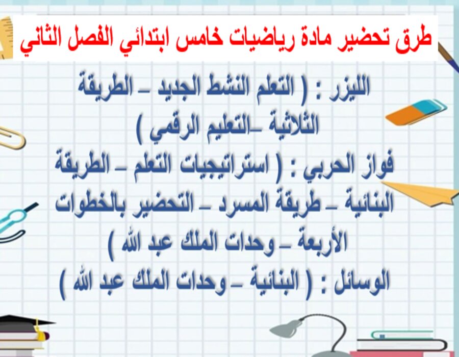 تحضير رياضيات خامس ابتدائي الفصل الثاني تحضير رياضيات خامس ابتدائي الفصل الثاني