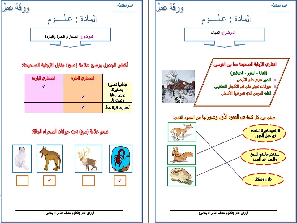 تحضير علوم ثاني ابتدائي الفصل الثاني تحضير علوم ثاني ابتدائي الفصل الثاني