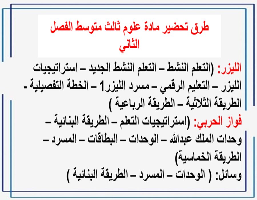 تحضير مادة علوم ثالث متوسط الفصل الثاني تحضير مادة علوم ثالث متوسط الفصل الثاني