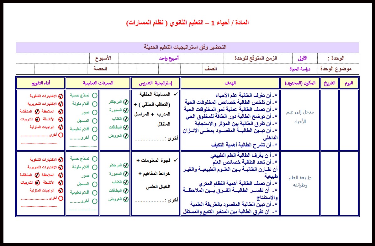 تحضير أحياء 1 أول ثانوي مسارات تحضير أحياء 1 أول ثانوي مسارات