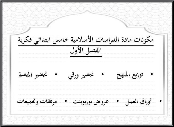بوربوينت خامس ابتدائي الدراسات الإسلامية فكرية الفصل الأول بوربوينت خامس ابتدائي الدراسات الإسلامية فكرية الفصل الأول