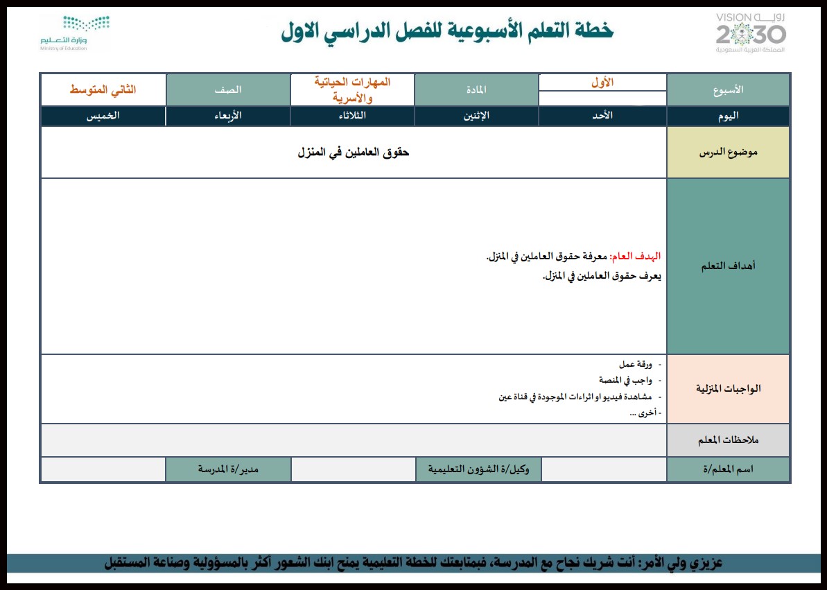 بوربوينت مادة مهارات حياتية وأسرية تربية فكرية صف ثاني متوسط فصل دراسي أول بوربوينت مادة مهارات حياتية وأسرية تربية فكرية صف ثاني متوسط فصل دراسي أول