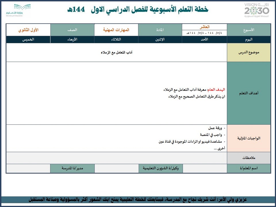 ورق عمل التربية المهنية أول ثانوي فكرية فصل أول ورق عمل التربية المهنية أول ثانوي فكرية فصل أول