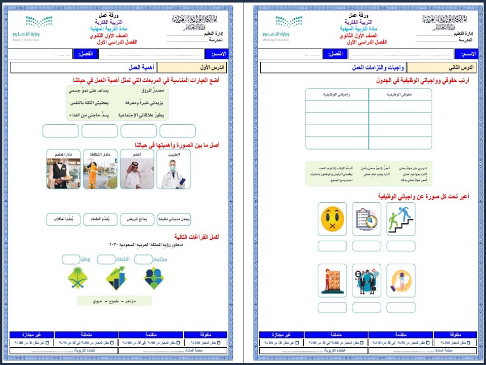 ورق عمل التربية المهنية أول ثانوي فكرية فصل أول ورق عمل التربية المهنية أول ثانوي فكرية فصل أول