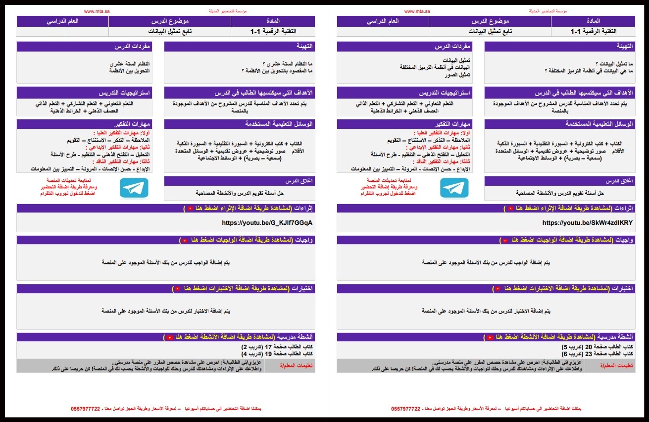 التحضير الإلكتروني لمادة تقنية رقمية 1-1 التحضير الإلكتروني لمادة تقنية رقمية 1-1