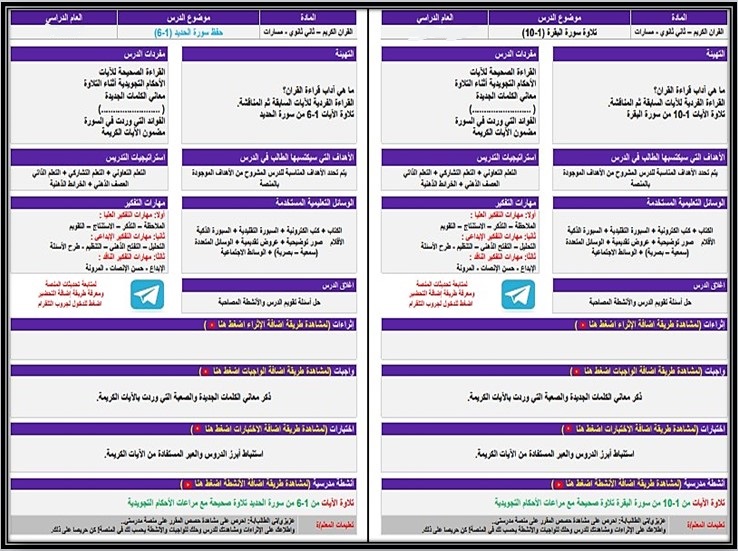 التحضير الإلكتروني لمادة القرآن الكريم ثاني ثانوى مسارات التحضير الإلكتروني لمادة القرآن الكريم ثاني ثانوى مسارات