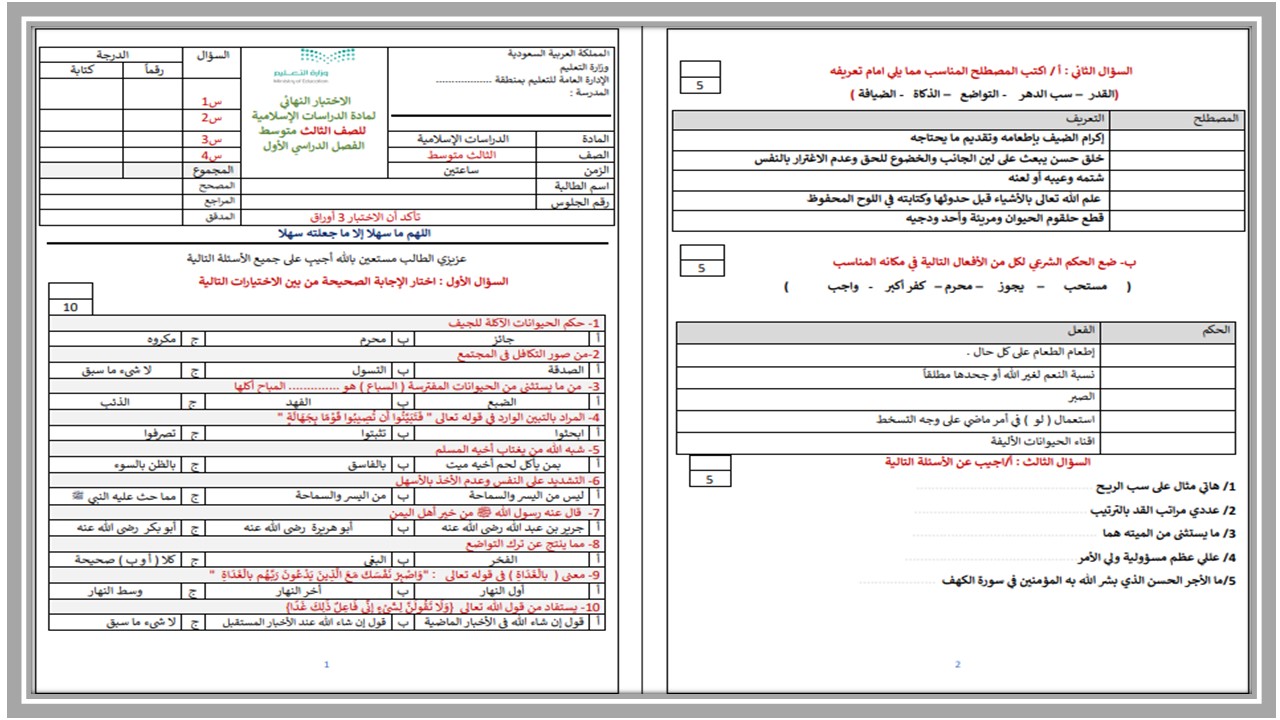 تحضير مدرستي دراسات اسلامية ثالث متوسط الفصل الأول تحضير مدرستي دراسات اسلامية ثالث متوسط الفصل الأول