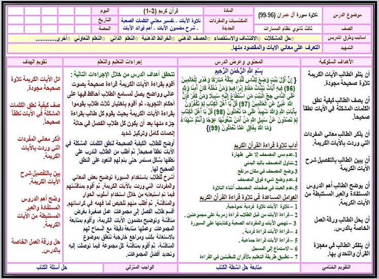 أوراق عمل مادة القرآن الكريم 3-1 مسارات أوراق عمل مادة القرآن الكريم 3-1 مسارات