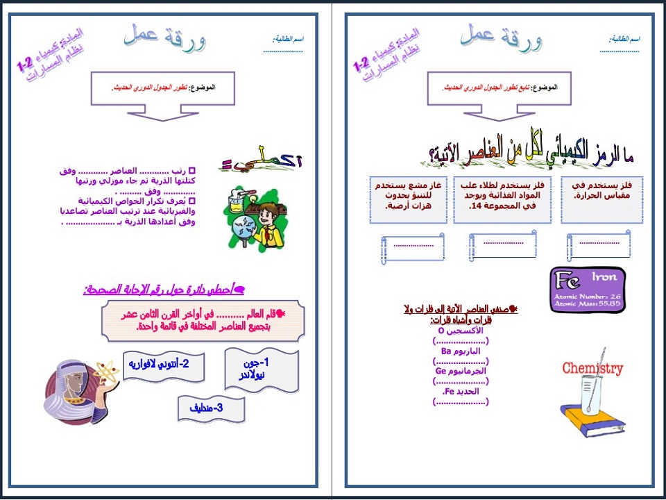 أوراق عمل مادة الكيمياء 2-1 مسارات أوراق عمل مادة الكيمياء 2-1 مسارات