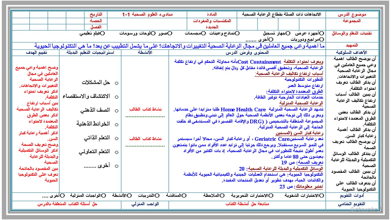تحضير مادة مبادئ العلوم الصحية مسارات تحضير مادة مبادئ العلوم الصحية مسارات