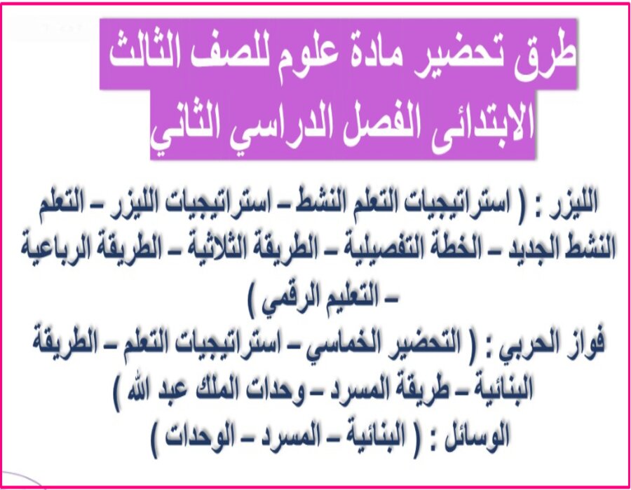 تحضير منصة مدرستي علوم الصف الثالث الابتدائي الفصل الثاني تحضير منصة مدرستي علوم الصف الثالث الابتدائي الفصل الثاني