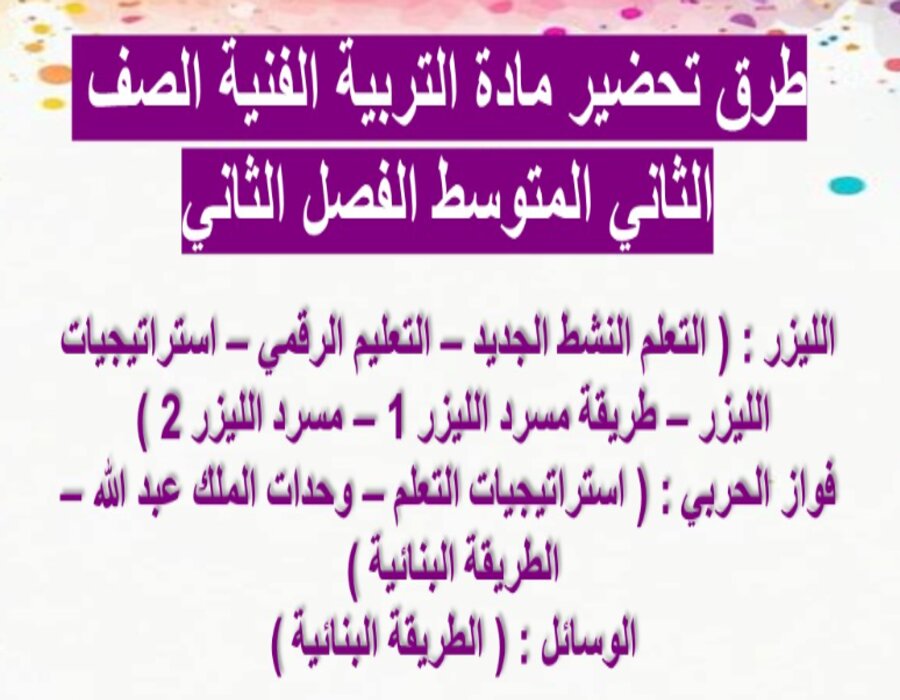 تحضير منصه مدرستي تربية فنية ثاني متوسط الفصل الثاني تحضير منصه مدرستي تربية فنية ثاني متوسط الفصل الثاني