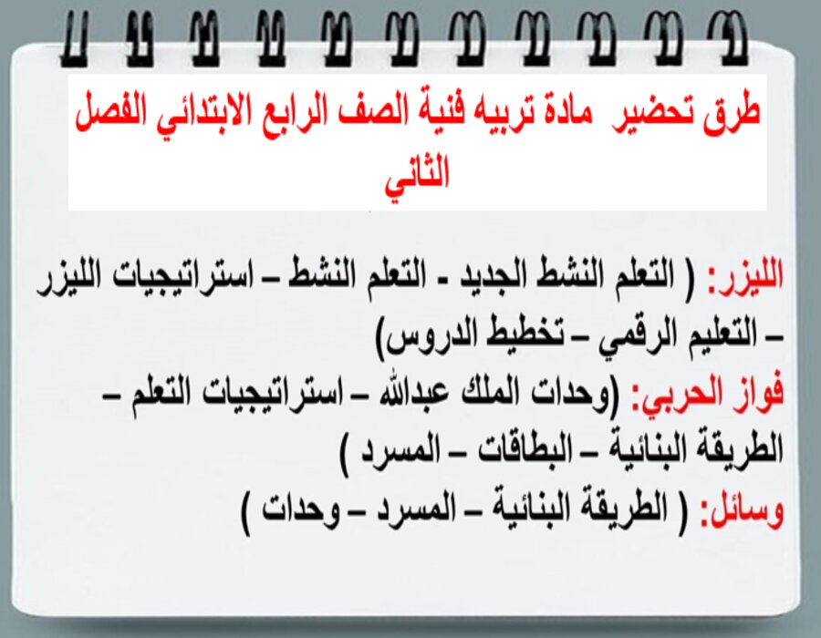 تحضير منصه مدرستي تربيه فنية الصف الرابع الابتدائي الفصل الثاني تحضير منصه مدرستي تربيه فنية الصف الرابع الابتدائي الفصل الثاني