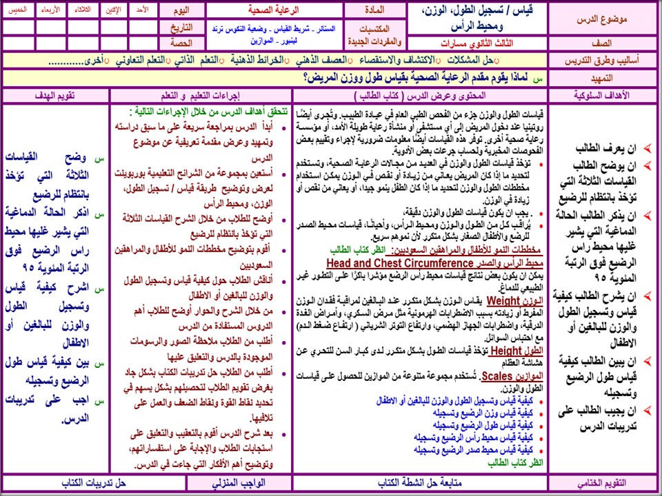 تحضير مادة الرعاية الصحية 1-2 ثالث ثانوي الفصل الثاني تحضير مادة الرعاية الصحية 1-2 ثالث ثانوي الفصل الثاني
