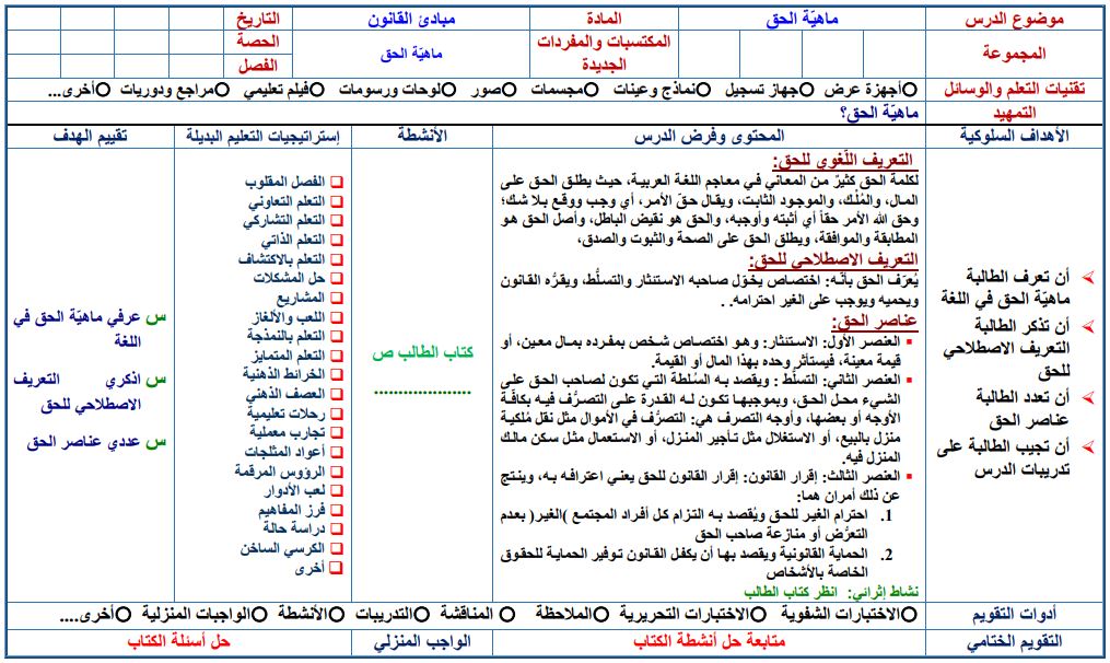 تحضير مادة مبادئ القانون ثالث ثانوي الفصل الثاني تحضير مادة مبادئ القانون ثالث ثانوي الفصل الثاني
