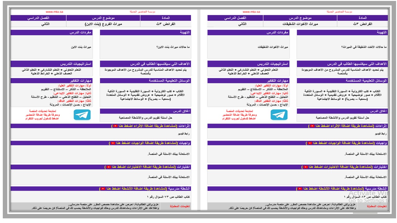 تحضير منصة مدرستي الفرائض مسارات تحضير منصة مدرستي الفرائض مسارات