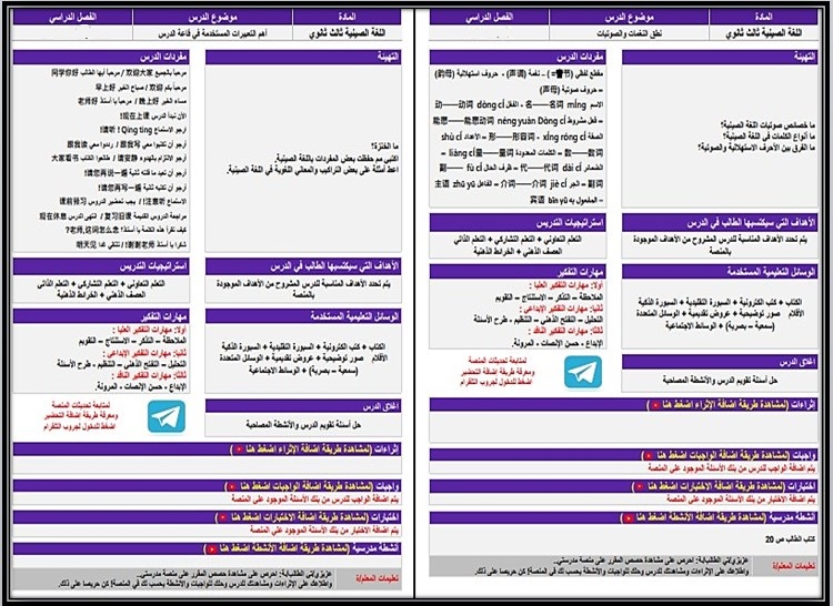 كتاب مادة اللغة الصينية ثالث ثانوي الفصل الأول كتاب مادة اللغة الصينية ثالث ثانوي الفصل الأول