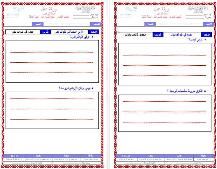 ملخصات الفرائض مسارات ملخصات الفرائض مسارات