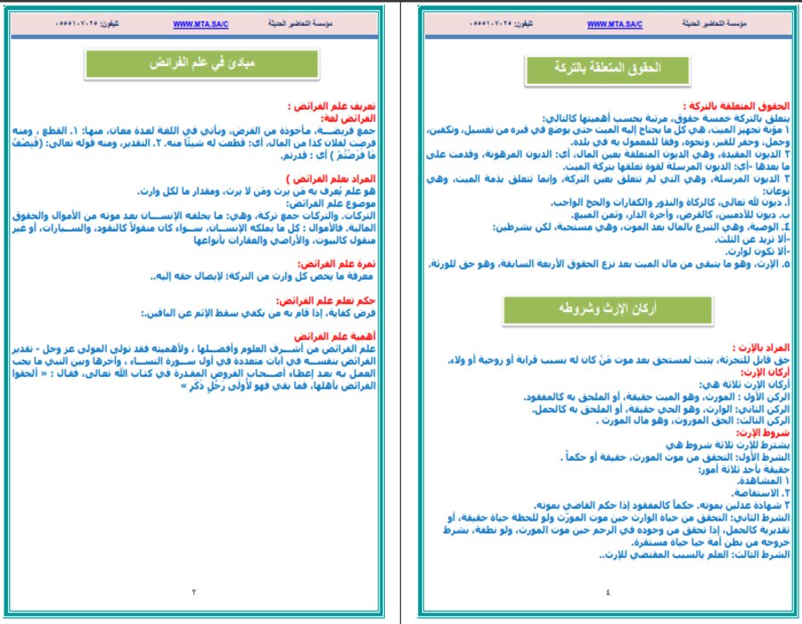 ملخصات الفرائض مسارات ملخصات الفرائض مسارات