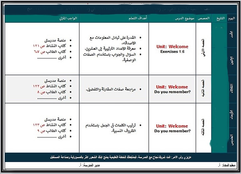 خطة التعليم الأسبوعية Top GOAL خطة التعليم الأسبوعية Top GOAL