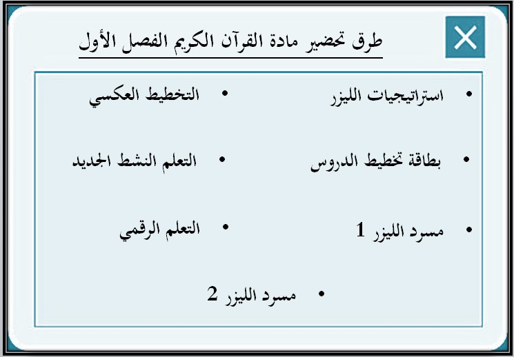 خطة التعليم الأسبوعية القرآن الكريم خطة التعليم الأسبوعية القرآن الكريم