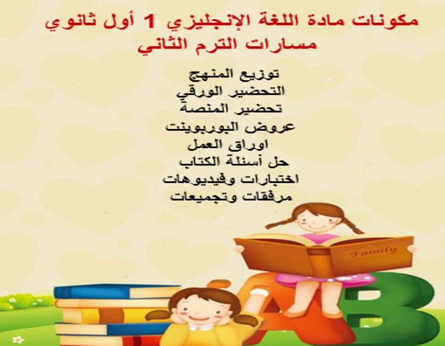 خطة التعلم الأسبوعية اللغة الإنجليزي 1 أول ثانوي مسارات الترم الثاني خطة التعلم الأسبوعية اللغة الإنجليزي 1 أول ثانوي مسارات الترم الثاني