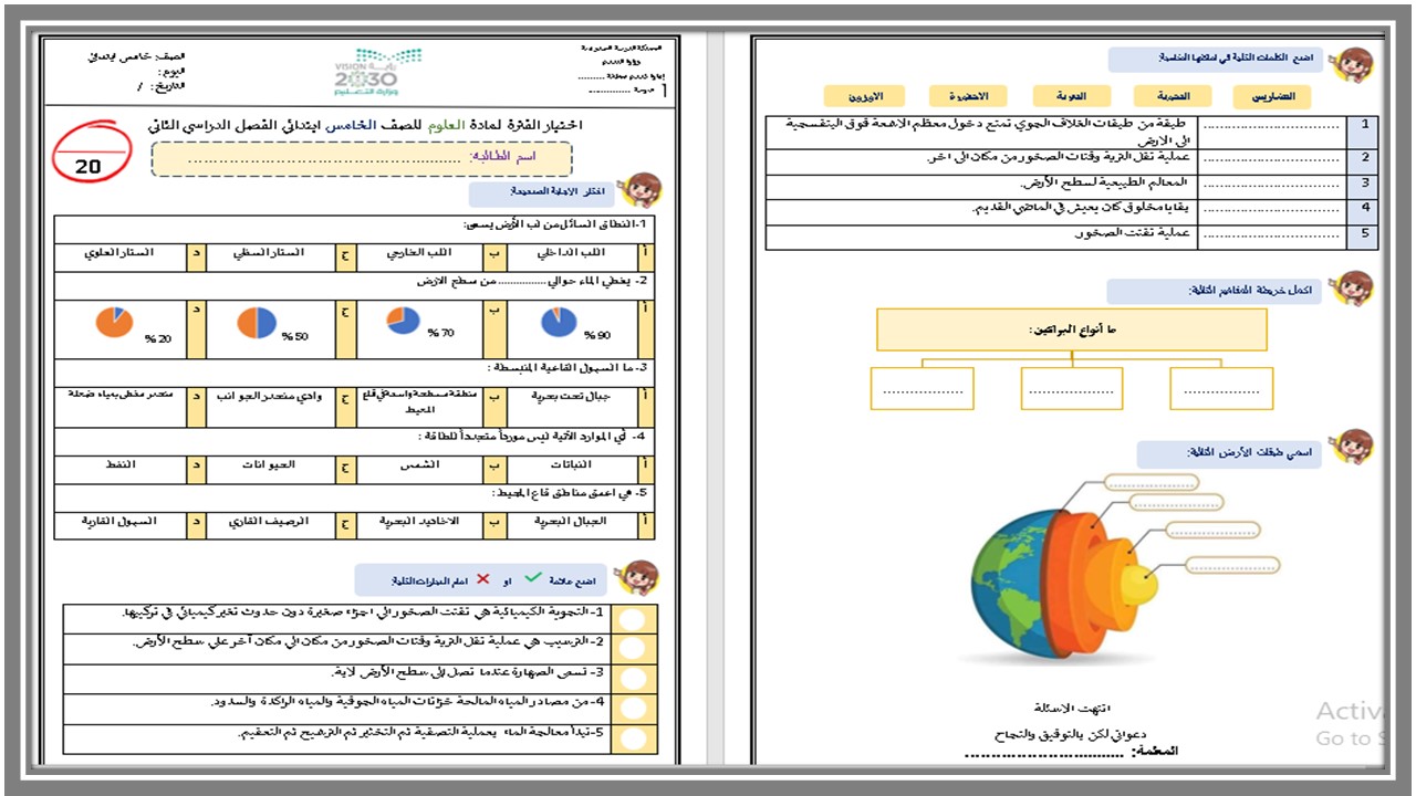 خطة التعلم الأسبوعية علوم خامس ابتدائي الترم الثاني خطة التعلم الأسبوعية علوم خامس ابتدائي الترم الثاني