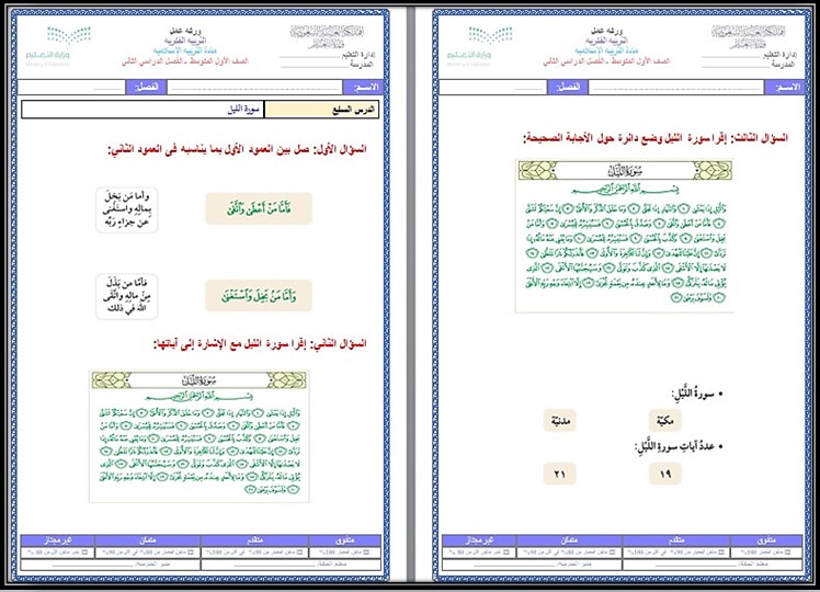 خطة التعلم الأسبوعية الدراسات الاسلامية أول متوسط التربية الفكرية خطة التعلم الأسبوعية الدراسات الاسلامية أول متوسط التربية الفكرية